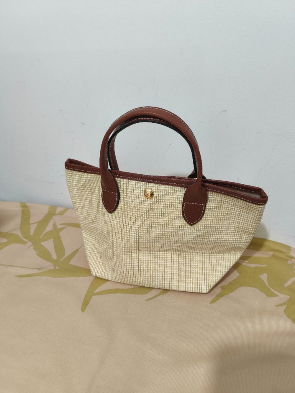 Longchamp Leather-Trim Woven Tote Bag With Horse Motif - Brown/Beige - Picture 3 of 6